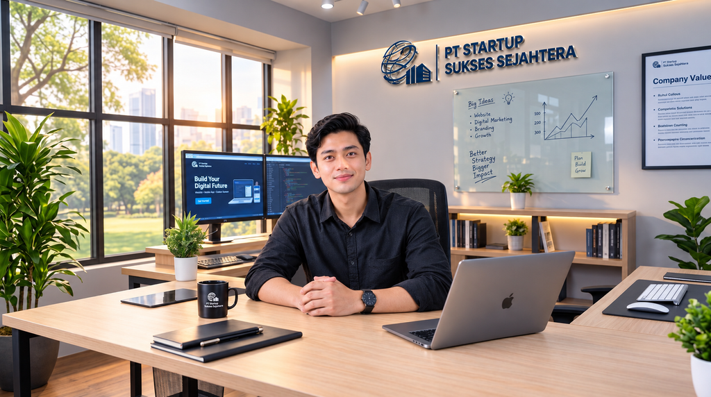Kantor Modern dengan Logo 3D PT Startup Dahlia